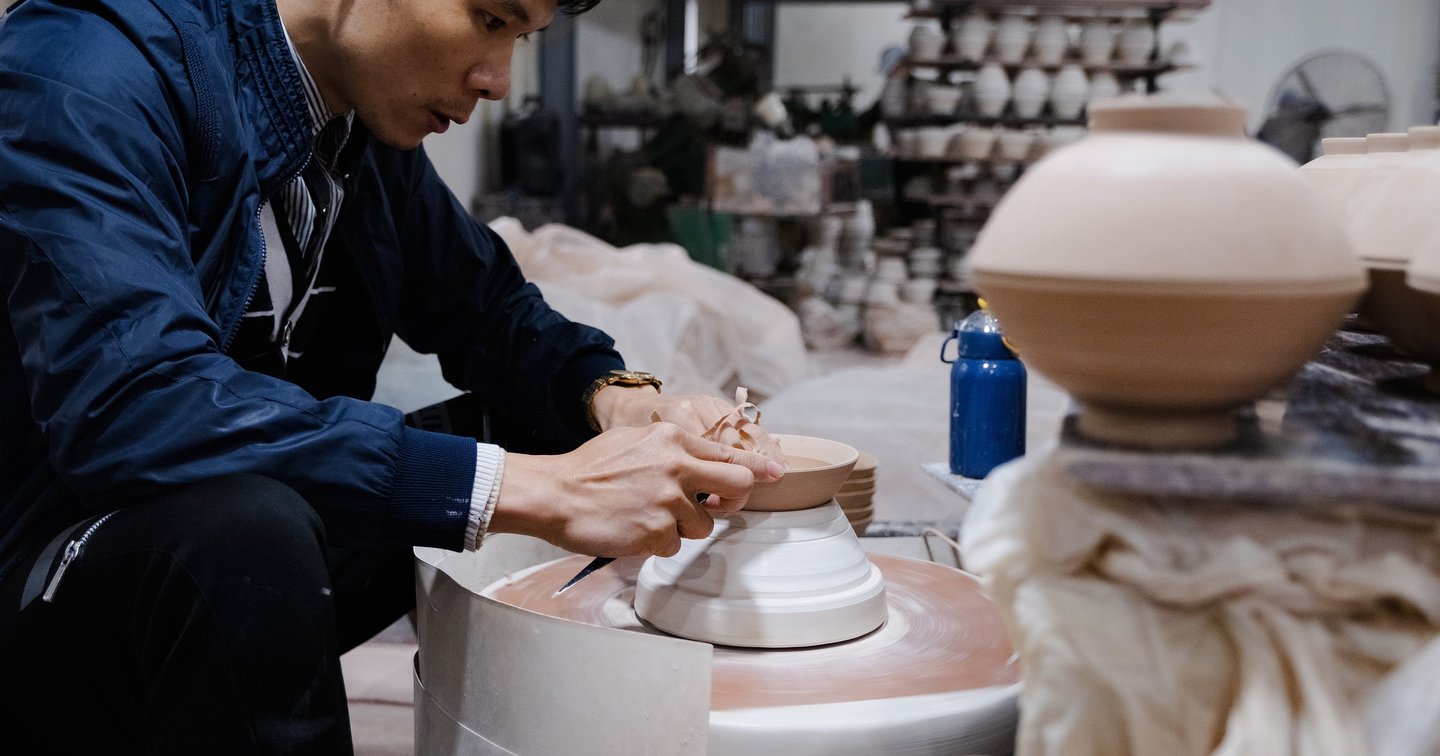 Stacked handcrafted ceramic plates