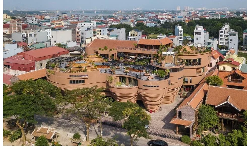 Aerial view of a Vietnamese ceramic workshop complex