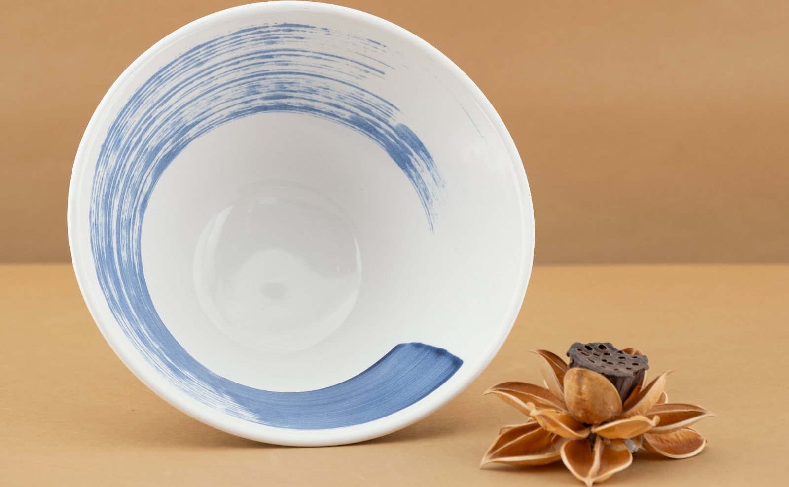 Sapphire Mist ramen bowl with a wide sapphire brushstroke swept across white porcelain
