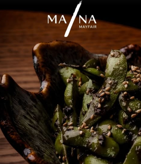 Edamame in a dark glazed bowl