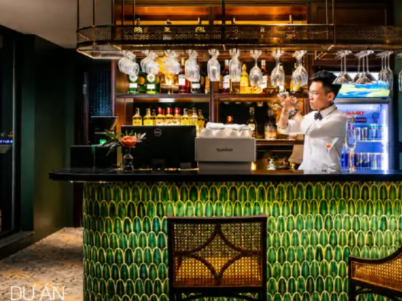 Ceramic mosaic bar front at a hotel bar