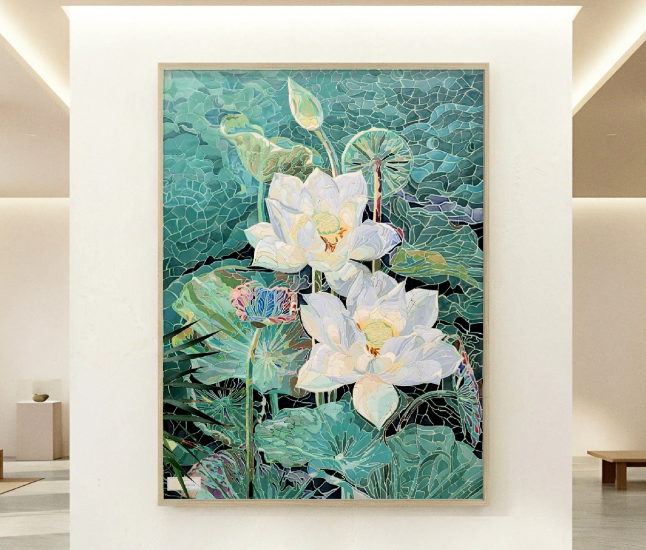Large ceramic mosaic lotus art panel