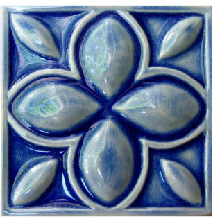Handmade blue ceramic relief tile