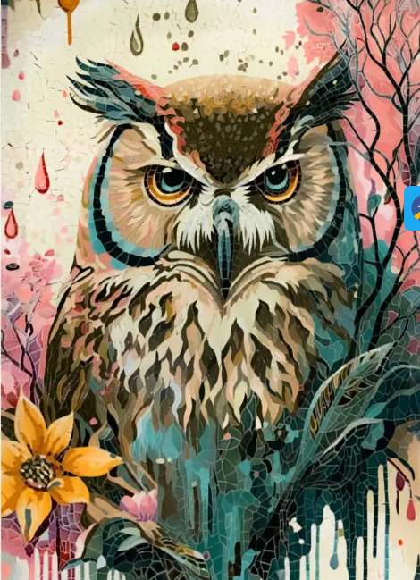 Custom ceramic mosaic owl art panel